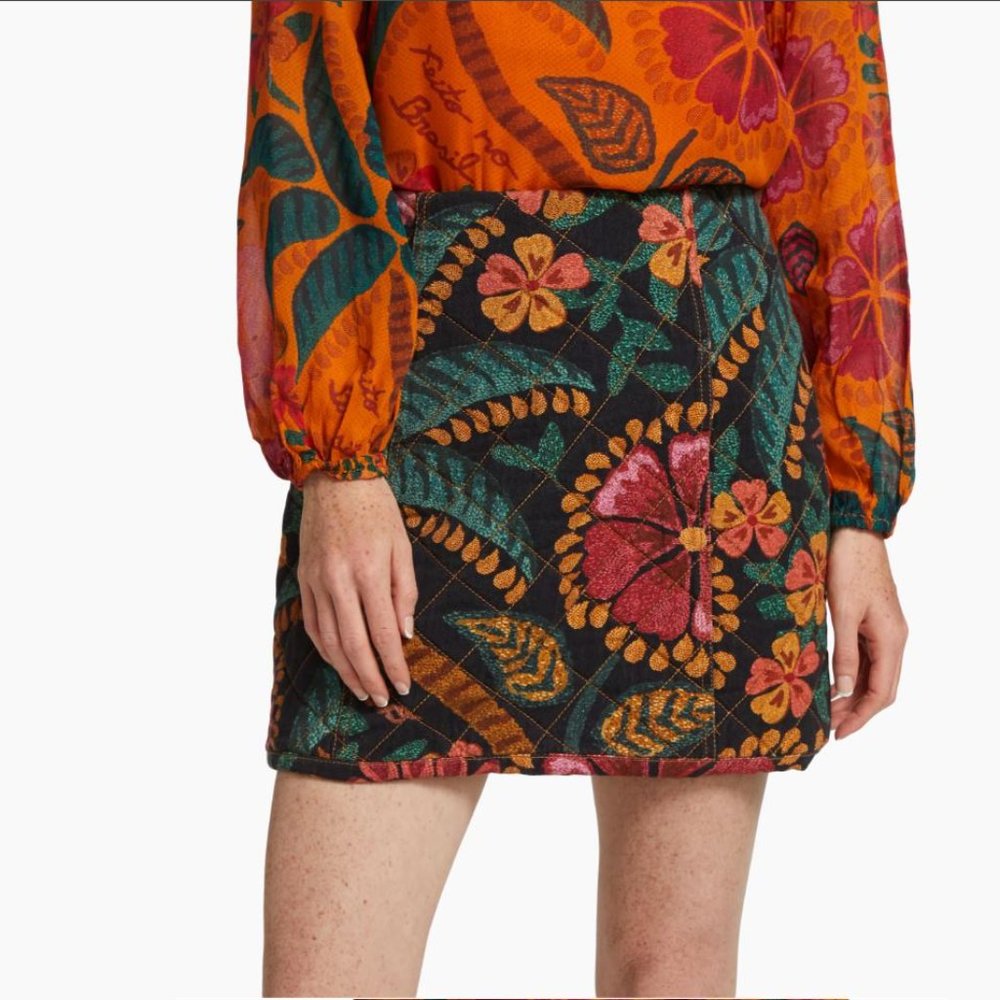 Farm Rio Flowerdoscopic Canvas Mini Skirt